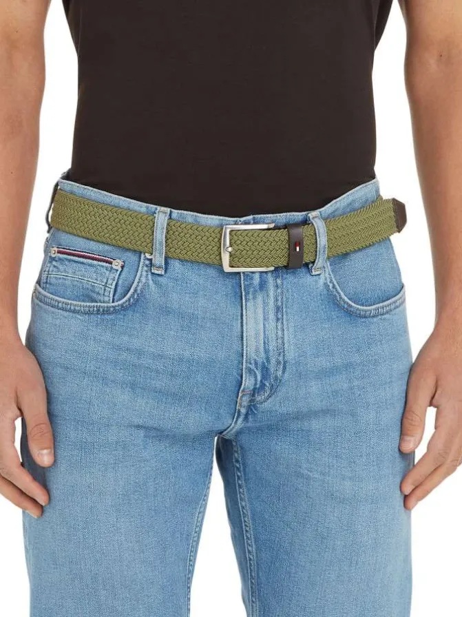 Ceinture kaki unie avec passant et extremité de la ceinture en simili cuir