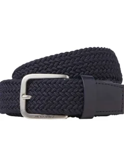 Ceinture marine unie tressée avec nom de la marque gravé sur la boucle