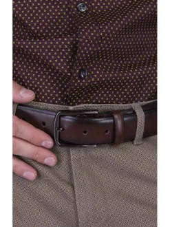 Ceinture marron unie avec une boucle métallique argentée et rectangle
