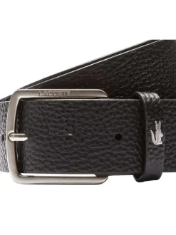 Ceinture noire en cuir de vachette grainé avec boucle à ardillon métallique