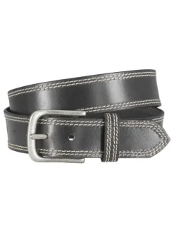 Ceinture noire unie en cuir de bœuf avec une boucle métallique