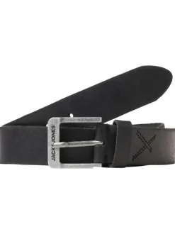 Ceinture Rock noire unie en cuir de buffle avec une boucle métallique