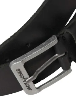 Ceinture Rock noire unie en cuir de buffle avec une boucle métallique