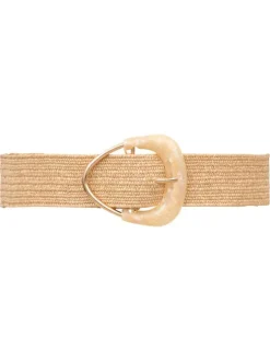 Ceinture beige unie tressée pourvue d'une grosse boucle nacrée
