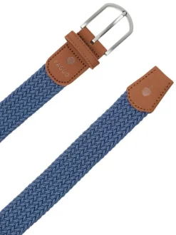 Ceinture bleue unie tressée avec une boucle et un logo embossé