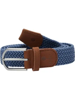 Ceinture bleue unie tressée avec une boucle et un logo embossé