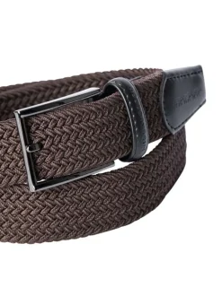 Ceinture brune unie tressée avec passant en simili-cuir