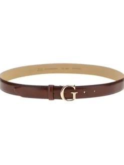 Ceinture camel unie avec boucle de la ceinture dorée au nom de la marque