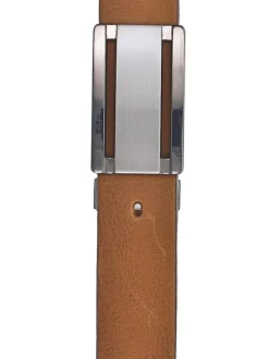 Ceinture camel unie avec une boucle métallique argentée rectangle