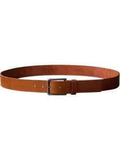 Ceinture camel unie lisse en cuir de buffle avec boucle métallique