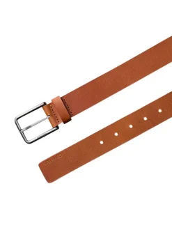 Ceinture camel unie lisse en cuir de buffle avec boucle métallique