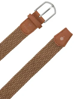 Ceinture camel unie tressée avec une boucle et un logo embossé