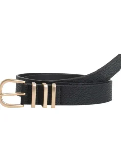 Ceinture effet grainé noire avec passants métalliques dorés