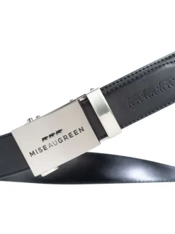 Ceinture en coton noire unie avec extrémité en pointe et logo embossé