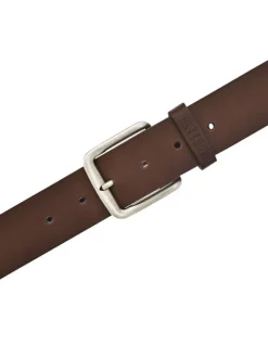 Ceinture en cuir camel unie réglable avec une boucle argentée