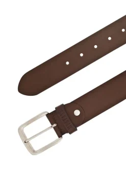 Ceinture en cuir camel unie réglable avec une boucle argentée