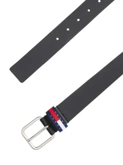 Ceinture en cuir de buffle noire unie avec une boucle carrée argentée