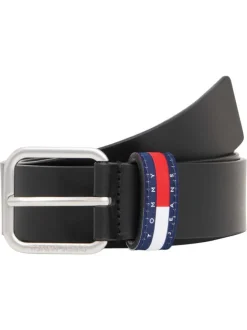 Ceinture en cuir de buffle noire unie avec une boucle carrée argentée