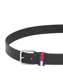 Ceinture en cuir de buffle noire unie avec une boucle carrée argentée