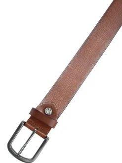 Ceinture en cuir de vache camel unie pourvue d'une fermeture par boucle ardillon