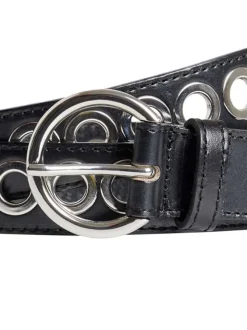 Ceinture en cuir de vache noire unie avec des œillets métalliques