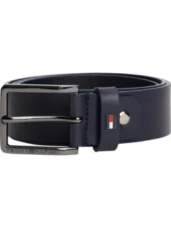 Ceinture en cuir marine avec logo de la marque et boucle à ardillon