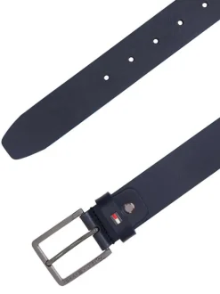 Ceinture en cuir marine avec logo de la marque et boucle à ardillon