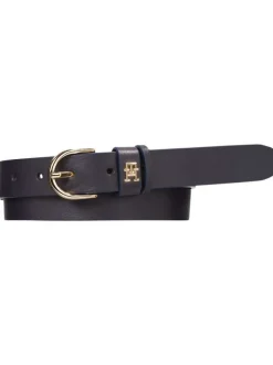 Ceinture en cuir marine unie avec une boucle en forme de demi cercle