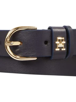 Ceinture en cuir marine unie avec une boucle en forme de demi cercle