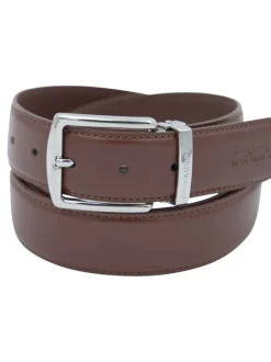 Ceinture en cuir marron uni avec un logo embossé et une boucle métallique
