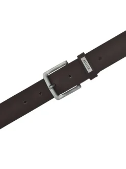 Ceinture en cuir marron unie réglable avec une boucle argentée