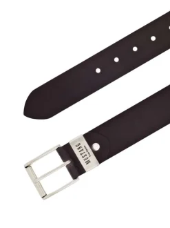Ceinture en cuir marron unie réglable avec une boucle argentée