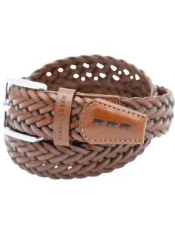 Ceinture en cuir marron uni tressée avec une boucle à ardillon