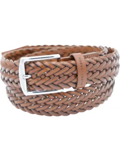 Ceinture en cuir marron uni tressée avec une boucle à ardillon