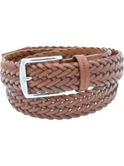 Ceinture en cuir marron uni tressée avec une boucle à ardillon