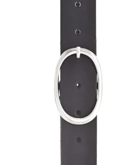 Ceinture en cuir noir avec une boucle métallique argentée ovale