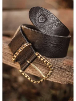 Ceinture en cuir noir à boucle à ardillon fantaisie dorée