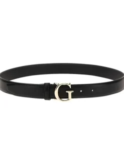 Ceinture en cuir noire unie avec boucle de ceinture dorée en forme de "G"