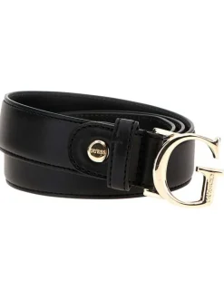 Ceinture en cuir noire unie avec boucle de ceinture dorée en forme de "G"