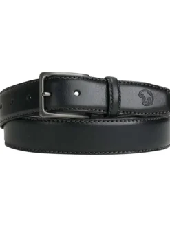 Ceinture en cuir noire unie avec logo de la marque et une boucle