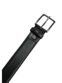 Ceinture en cuir noire unie avec logo de la marque et une boucle
