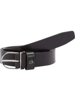 Ceinture en cuir noire unie lisse avec le logo imprimé en petit