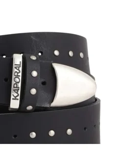Ceinture en cuir noire unie made in France avec boucle en métal argenté