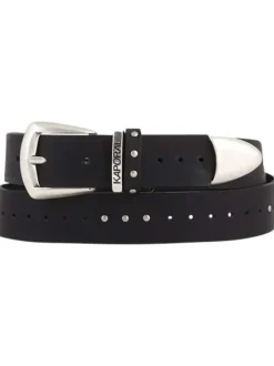 Ceinture en cuir noire unie made in France avec boucle en métal argenté