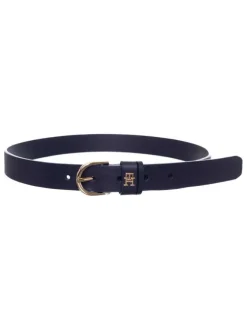 Ceinture en cuir noir unie à boucle à ardillon en demi-cercle argenté