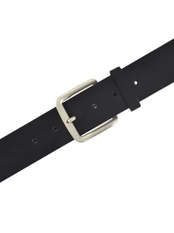 Ceinture en cuir noir unie réglable avec une boucle argentée