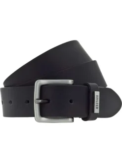 Ceinture en cuir noir unie réglable avec une boucle argentée