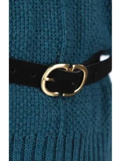 Ceinture en daim et en cuir noir avec une boucle en métal doré