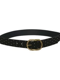 Ceinture en daim noire cloutée avec une boucle couleur bronze