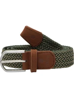 Ceinture kaki unie tressée avec une boucle et un logo embossé